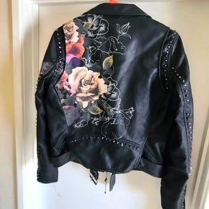 BLANKNYC Faux Leather floral stud moto Jacket